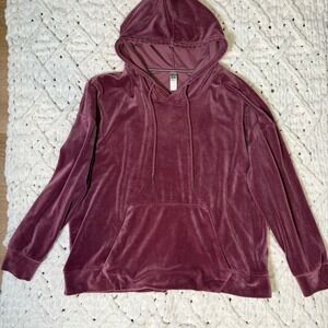 GreenTea Womens Velour Hoodie Mauve Plum Pullover Sweatshirt XL Relaxed Fit